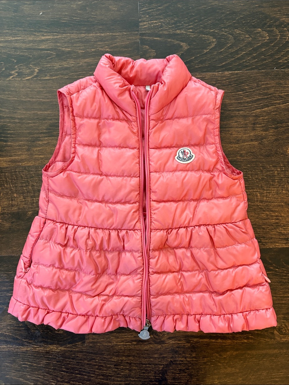 Moncler Coral Pink Quilted Ruffle Hem Puffer Vest (2 year old)